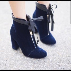 Zara Dark Blue Velvet Booties